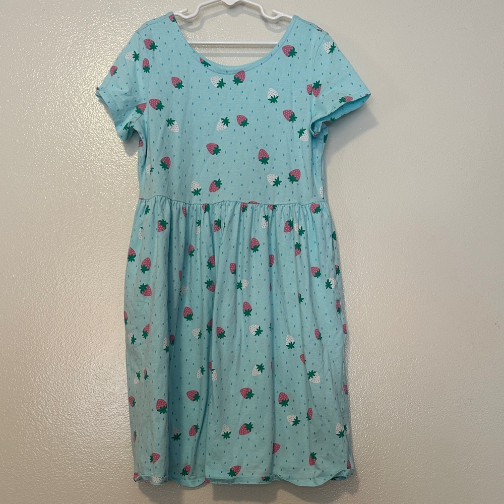 Lands' End Light Blue Kids Dress with Pink and Green Patterns